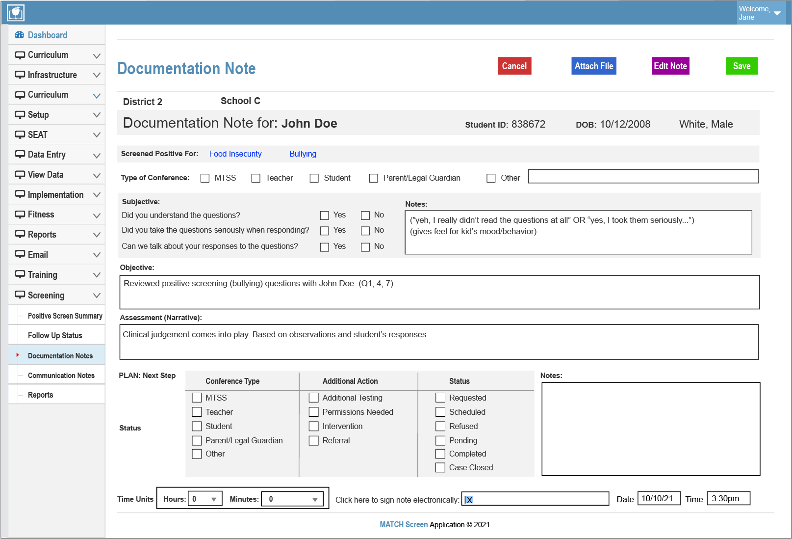 Match Documentation Examples MATCH Screen